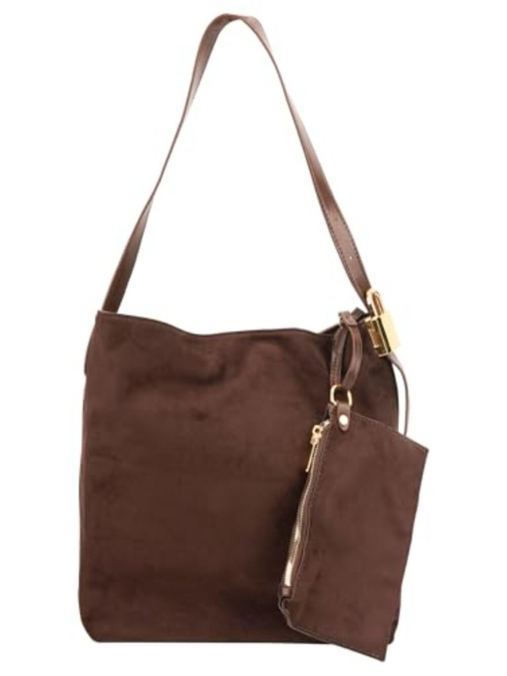 Faux Suede Hobo Shoulder Bag with Matching Zipper Clutch Slouchy Bucket Tote